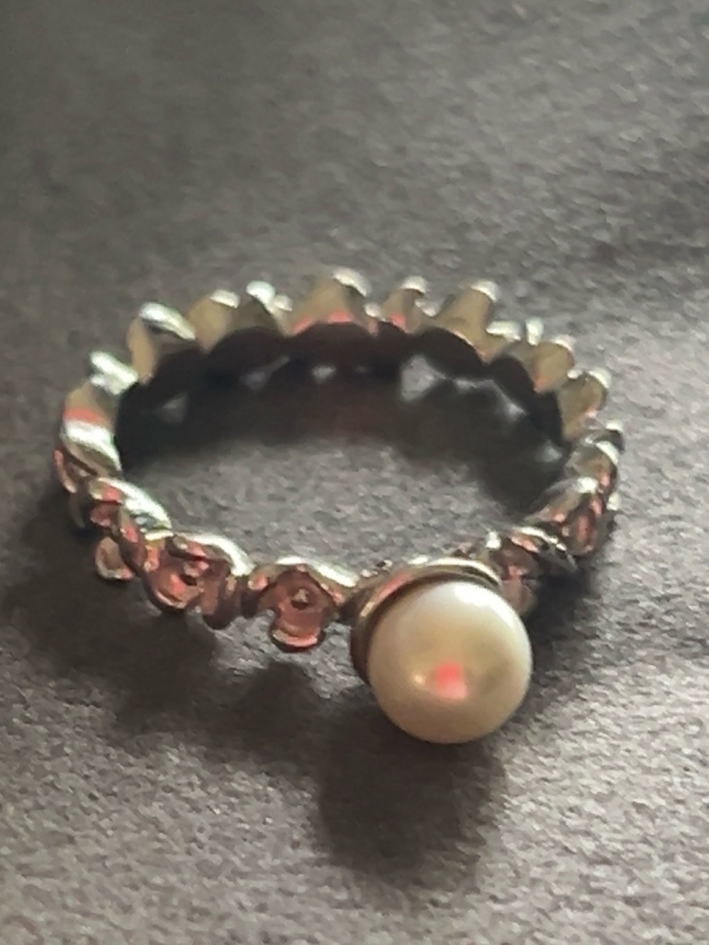 Sterling Silver size 7 Floral Band Ring - White Pearl with White Topaz Accents